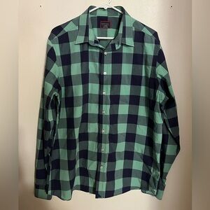 UNTUCKIT Classic Plaid Checkered 100% Cotton Button Down Shirt Green Blue Men XL